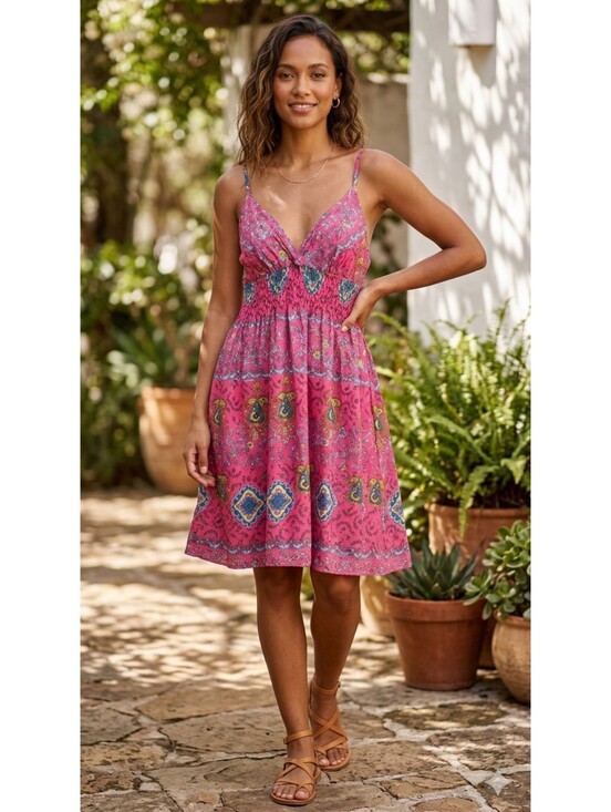 Dresses & Skirts - Woman's Paisley Floral Cami Spaghetti Strap Boho Sundress